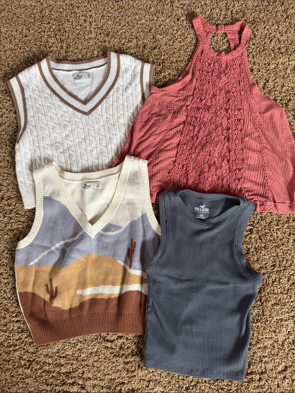 $25 for all 4, Hollister Coral Lace Halter Tank & Neutral Knit Tops Bundle